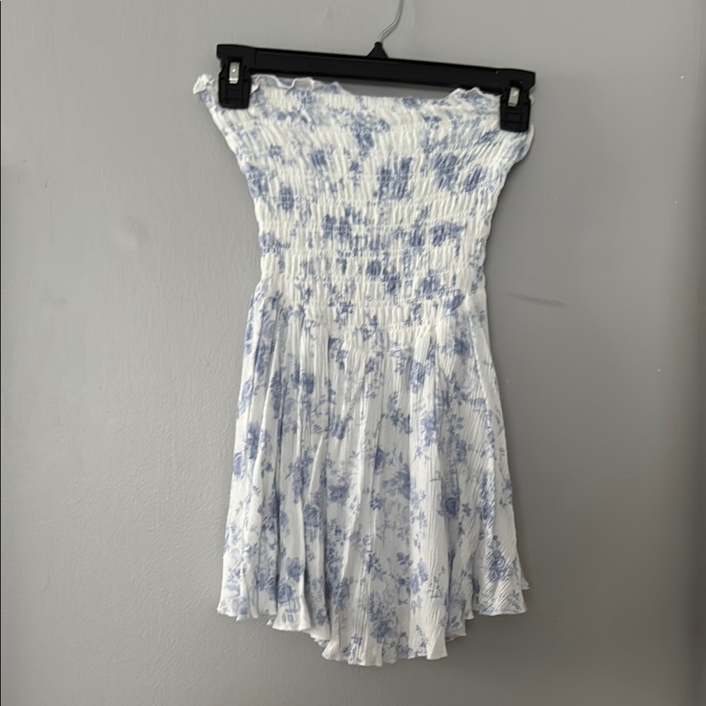 Garage White and Blue Floral Smocked Dress